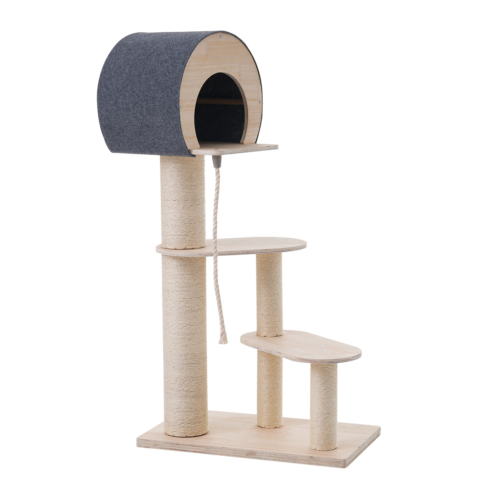 キャットタワー 猫タワー キャットツリー スリム 高さ129cm 据え置き ネコタワー 上り下りしやすい 爪とぎポール 木製 可愛い 子猫 大型猫 ペット用品 おしゃれ｜busyman-jp