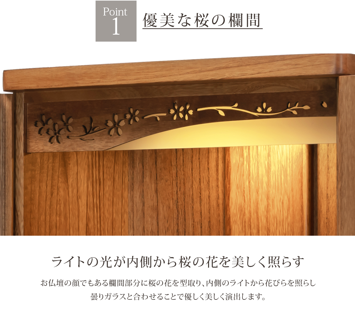 Point1 ライトの光が内側から桜の花を美しく照らす