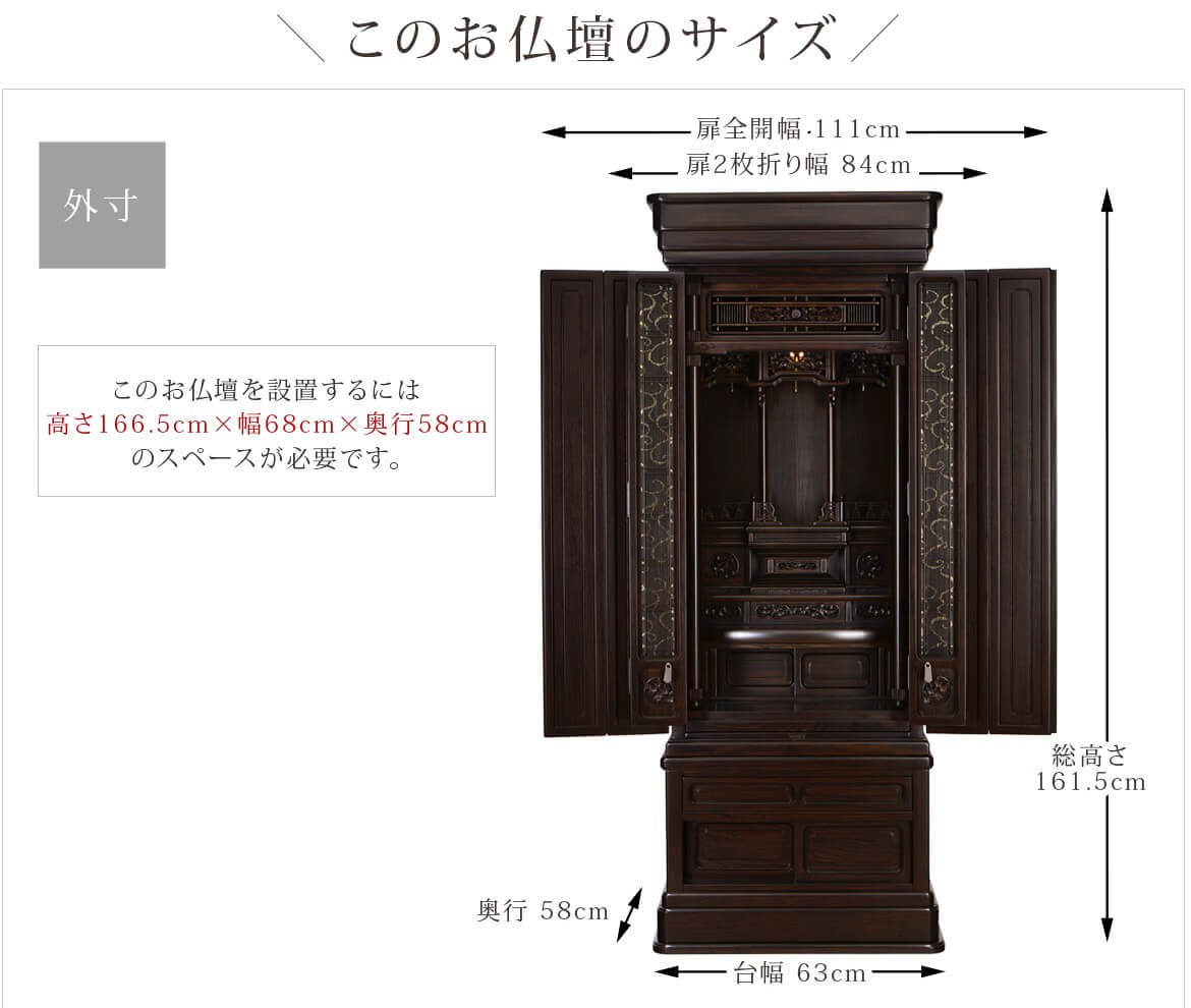 このお仏壇のサイズ（外観）