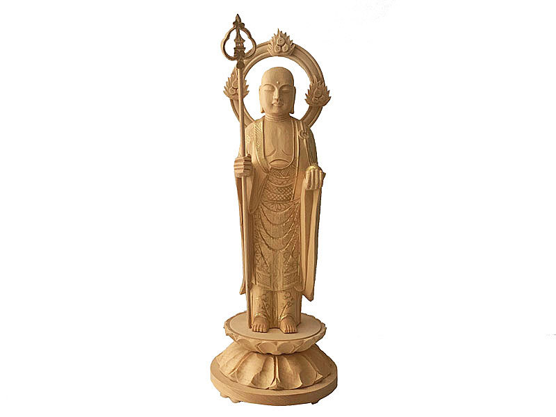 仏像7,(金泥書) 高級仏像【上彫り香木仏像：水晶眼入 丸台座放射光背 金泥書仕上げ