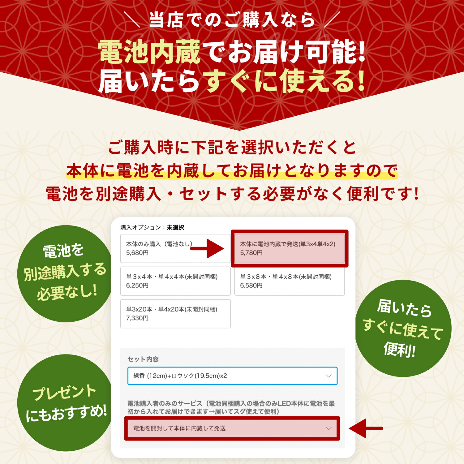 LED線香とLEDロウソクのセット