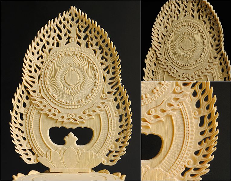 仏像【総檜六角二重火炎光背：大日如来1.8寸】真言宗 仏壇用御本尊