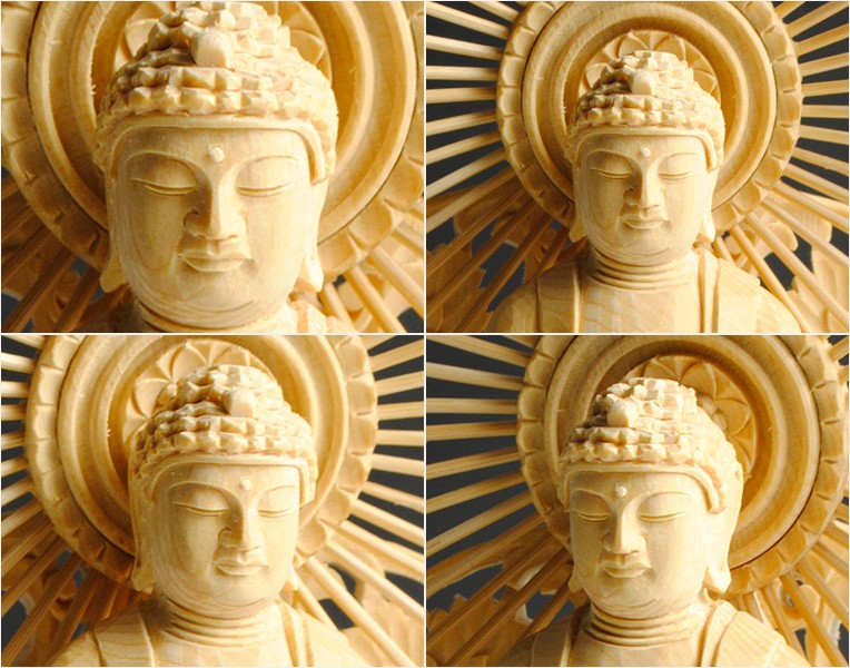 総檜（ヒノキ）：阿弥陀如来 六角唐草光背仏像3.5寸】浄土真宗本願寺派