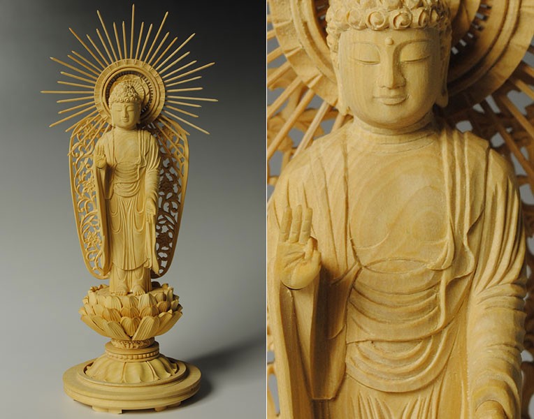 超ミニサイズ立ち阿弥陀如来3.0寸・お西（西本願寺用）・総柘植丸台
