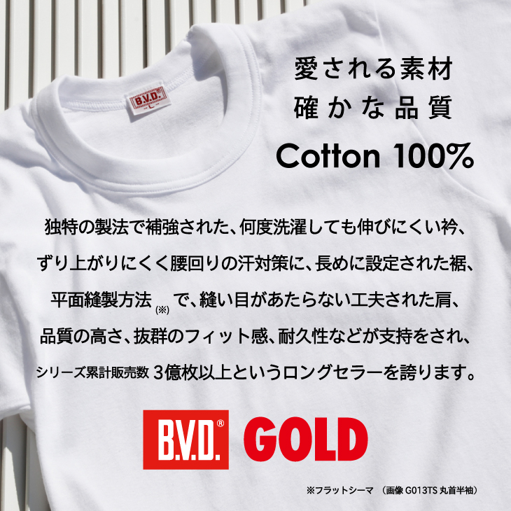 BVD 2枚セット 丸首半袖Tシャツ GOLD LL アンダーウェア/綿100