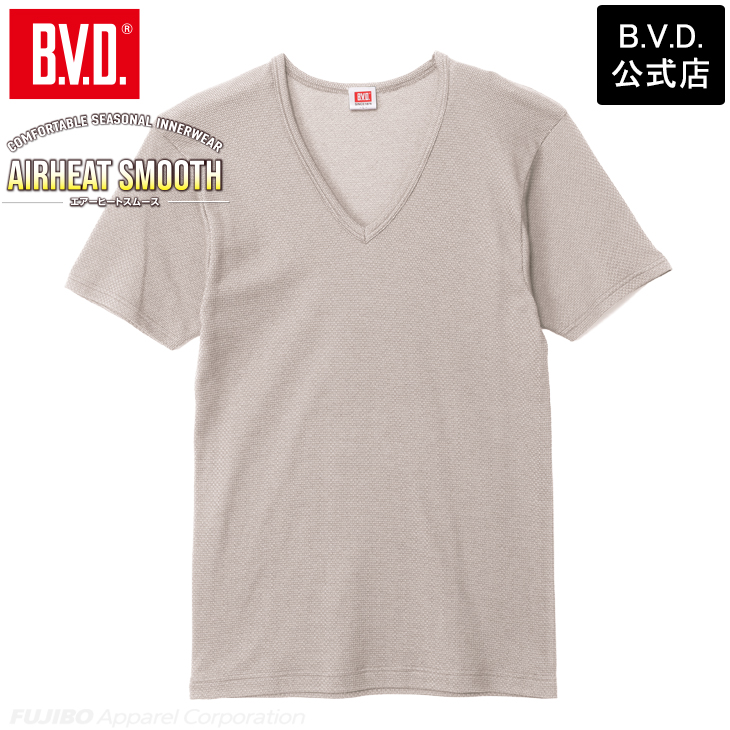 あったかインナー BVD 綿混 軽量 保温 V首半袖Tシャツ エアヒートスムース Vネック メンズ 防寒 アンダーウェア 下着 インナーウェア 肌着 bvd 爆買 | B.V.D | 04