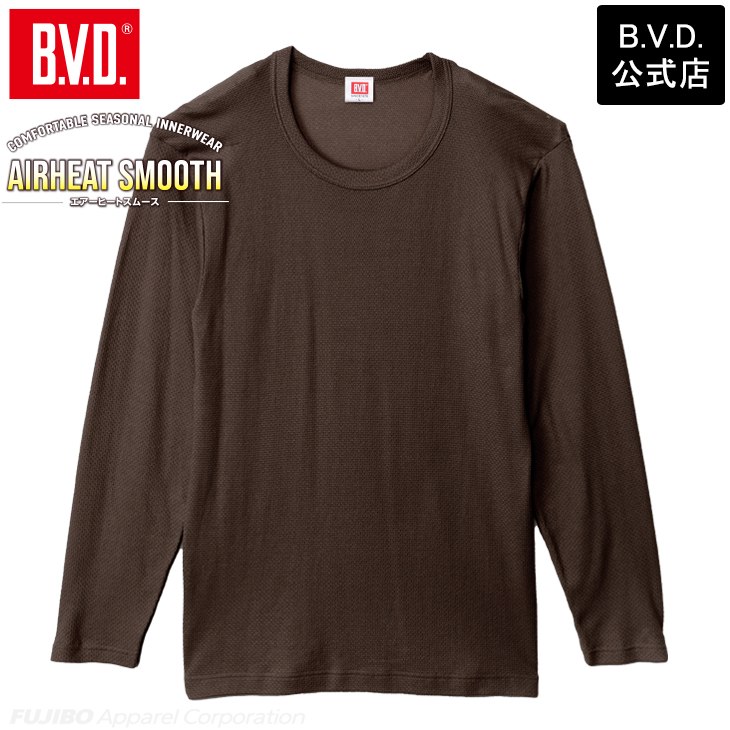 あったかインナー BVD 綿混 軽量 保温 丸首長袖Tシャツ エアヒートスムース ロング メンズ 防寒 アンダーウェア 下着 インナーウェア 肌着 bvd 爆買 | B.V.D | 02
