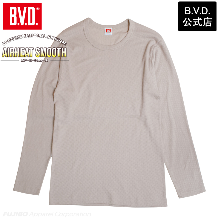 あったかインナー BVD 綿混 軽量 保温 丸首長袖Tシャツ エアヒートスムース ロング メンズ 防寒 アンダーウェア 下着 インナーウェア 肌着 bvd 爆買 | B.V.D | 04