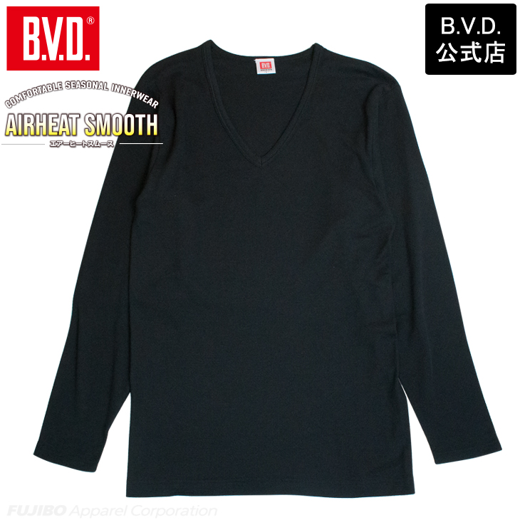 あったかインナー BVD 綿混 軽量 保温 V首長袖Tシャツ エアヒートスムース Vネック メンズ 防寒 アンダーウェア 下着 インナーウェア 肌着 bvd 爆買 | B.V.D | 01