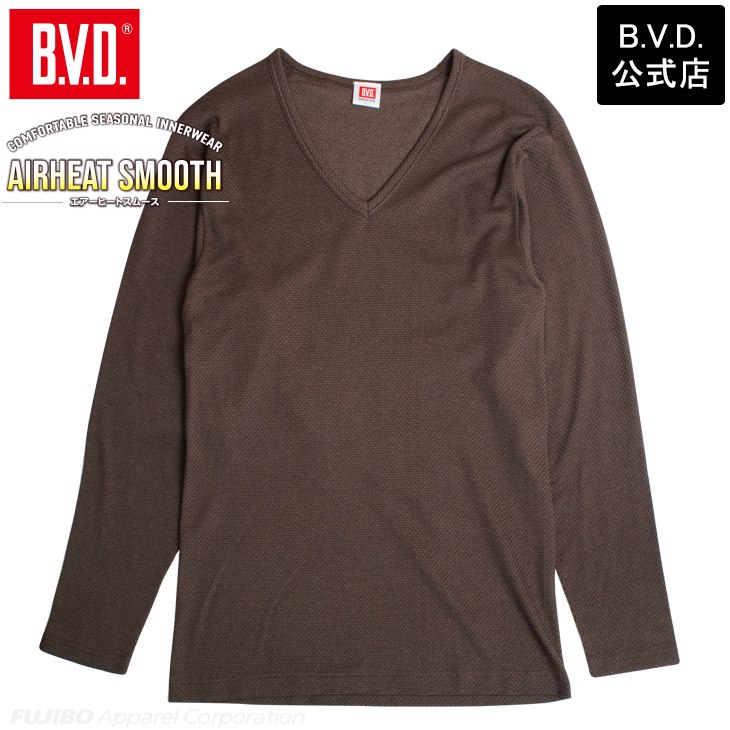 あったかインナー BVD 綿混 軽量 保温 V首長袖Tシャツ エアヒートスムース Vネック メンズ 防寒 アンダーウェア 下着 インナーウェア 肌着 bvd 爆買 | B.V.D | 02