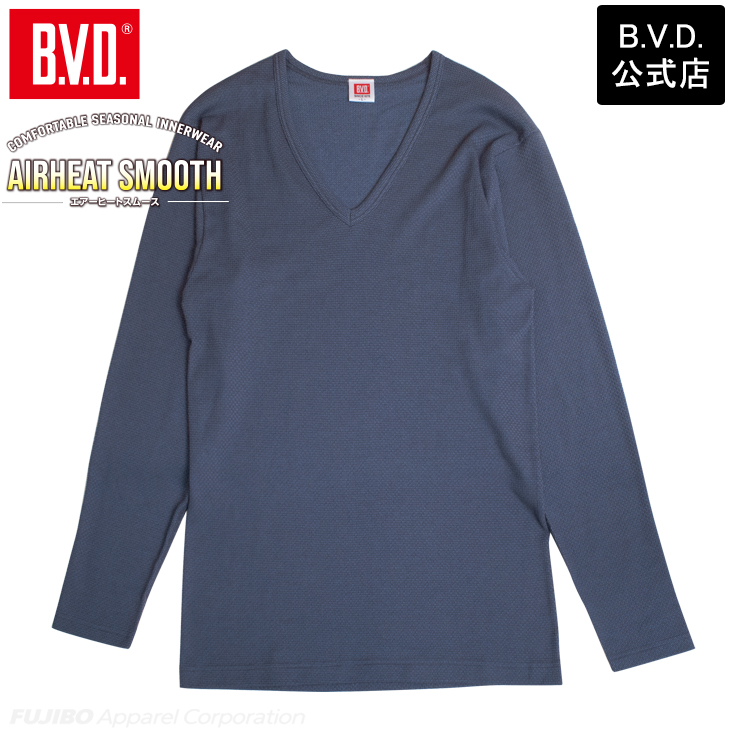 あったかインナー BVD 綿混 軽量 保温 V首長袖Tシャツ エアヒートスムース Vネック メンズ 防寒 アンダーウェア 下着 インナーウェア 肌着 bvd 爆買 | B.V.D | 03