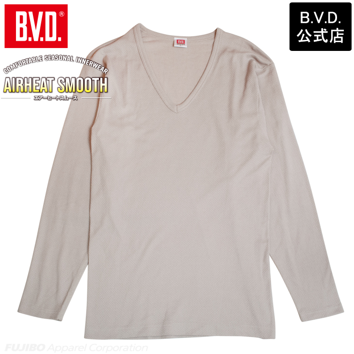 あったかインナー BVD 綿混 軽量 保温 V首長袖Tシャツ エアヒートスムース Vネック メンズ 防寒 アンダーウェア 下着 インナーウェア 肌着 bvd 爆買 | B.V.D | 04