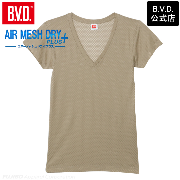 B.V.D. 重ね着用 ワイドVネックTシャツ 半袖 エアーメッシュドライプラス インナーシャツ 軽量 通気性 メンズ 男性 丸首 下着 肌着 スポーツ 爆買 | B.V.D | 02