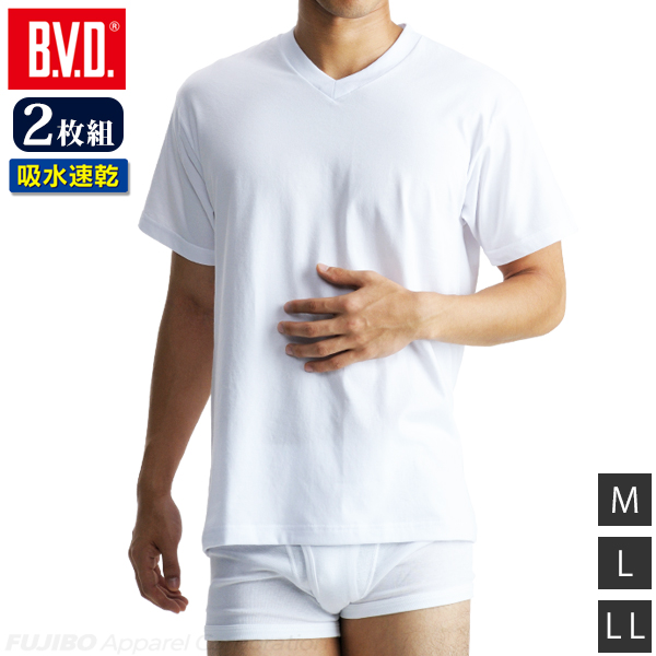 ビー・ブイ・ディ クルーネックTシャツ4枚組 吸水速乾 クルーネック半袖Tシャツ インナーシャツ メンズ ホワイト