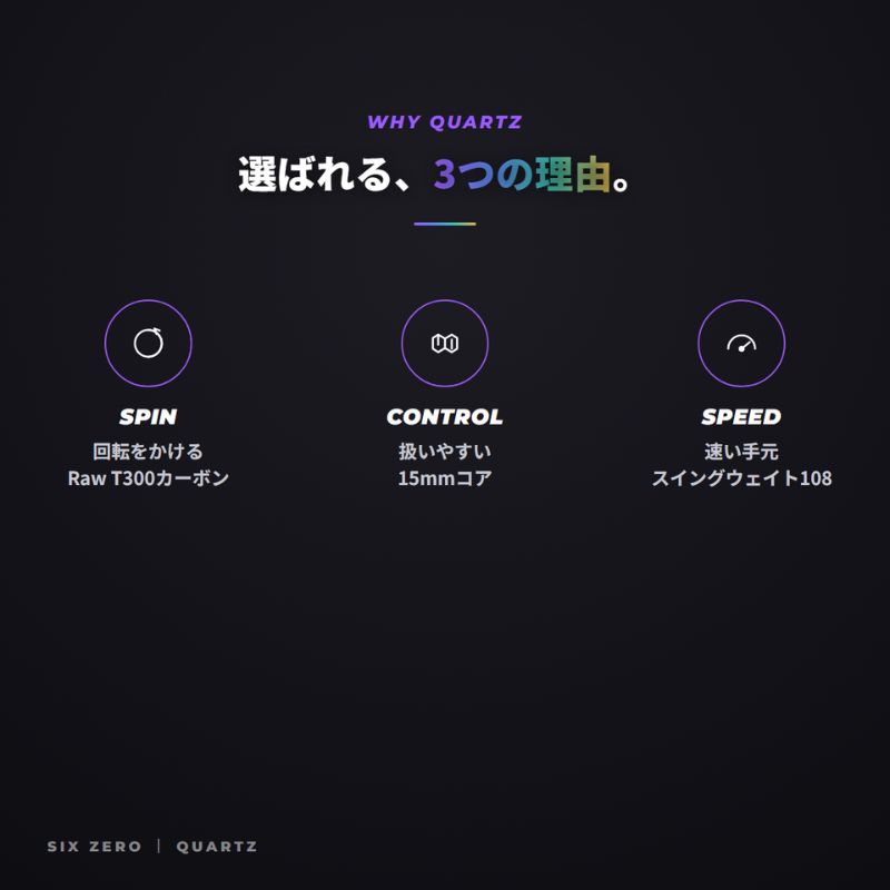 選ばれる3つの理由 スピン・コントロール・スピード｜Six Zero Quartz ピックルボール パドル