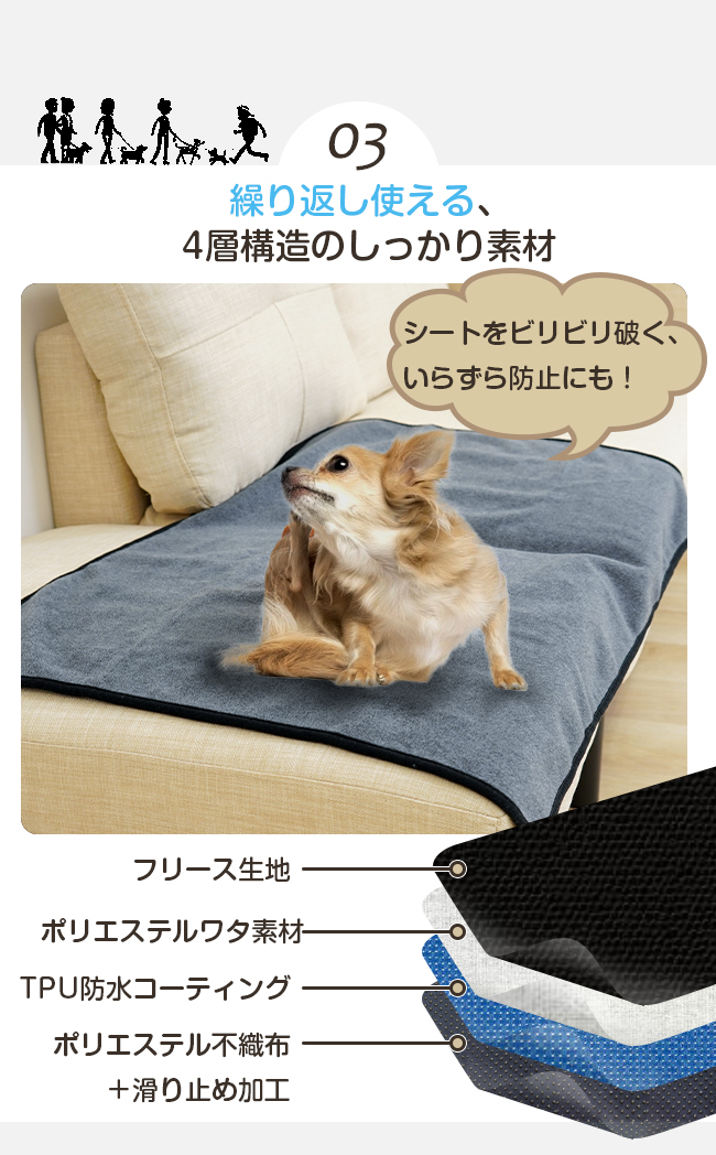 防水ペットマット やわらかタイプ /90×100cm Lサイズ 介護 洗える
