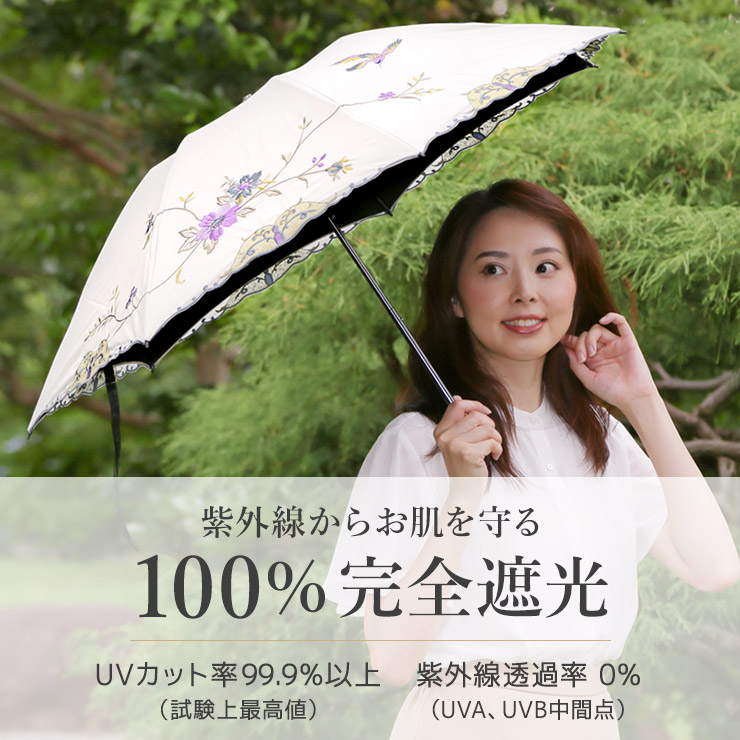 シノワズリーモダン 日傘 完全遮光 晴雨兼用 レディース 折りたたみ UV