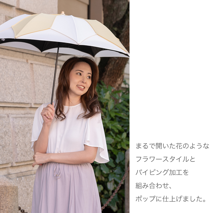 まるで開いた花のようなフラワースタイルとパイピング加工を組み合わせ、ポップに仕上げました