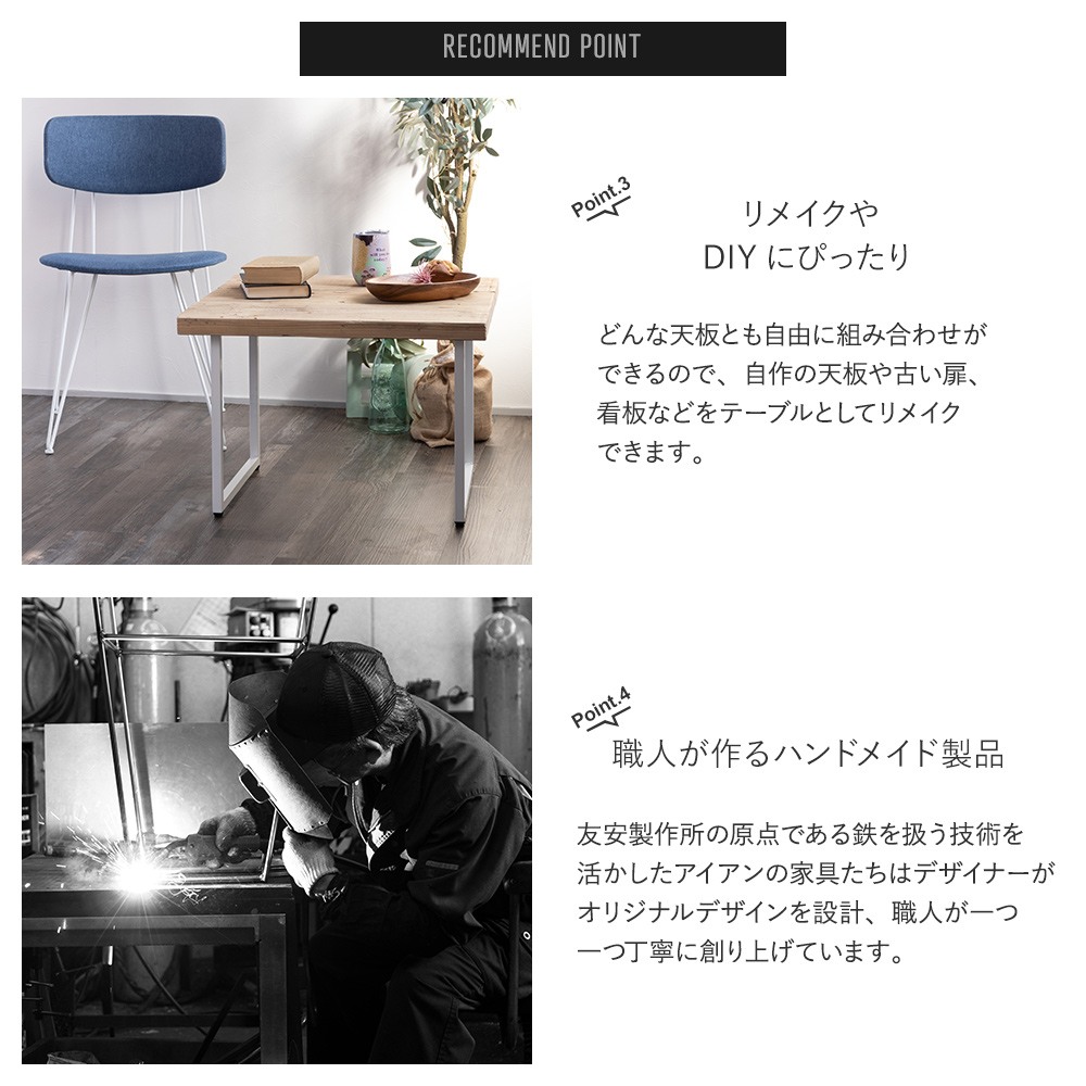 友安製作所 DIY テーブル脚 パーツ アイアン 鉄脚 ロの字型