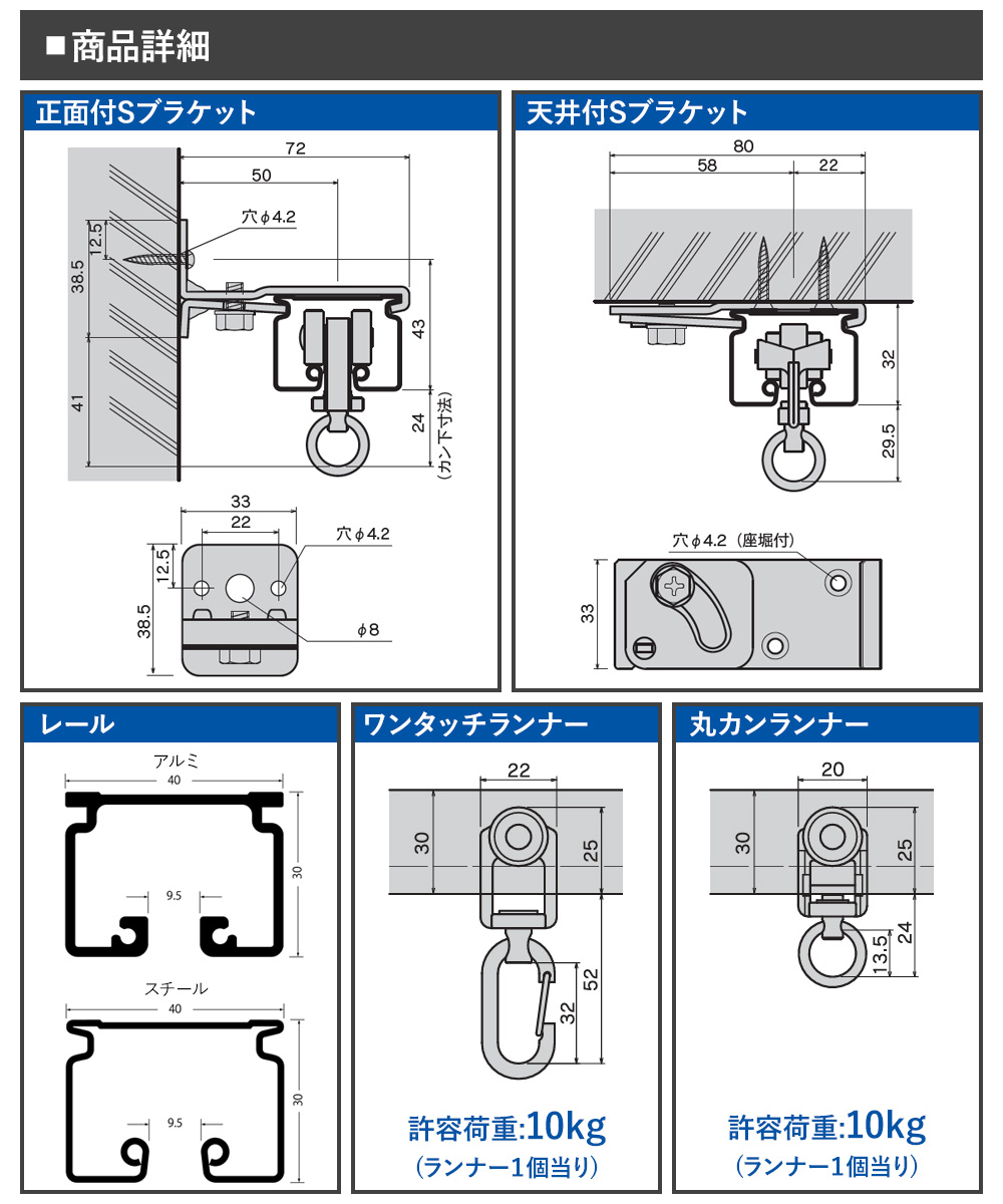 カーテンレール 大型レール 業務用 GT40 工場 倉庫 ガレージ ビニールカーテン用 アルミ製 3m ワンタッチランナーセット H-N-0_4