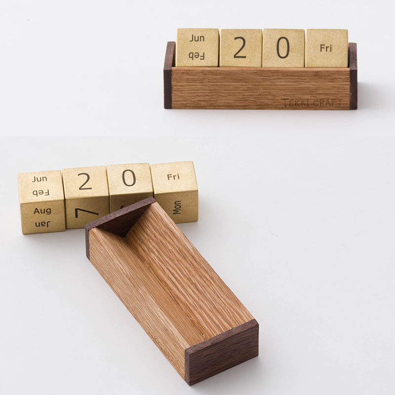 万年カレンダー 卓上 木製 真鍮 キューブ カレンダー 北欧