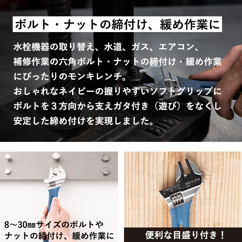 モンキーレンチ モンキレンチ ロブテックス 工具 口開き グリップ付