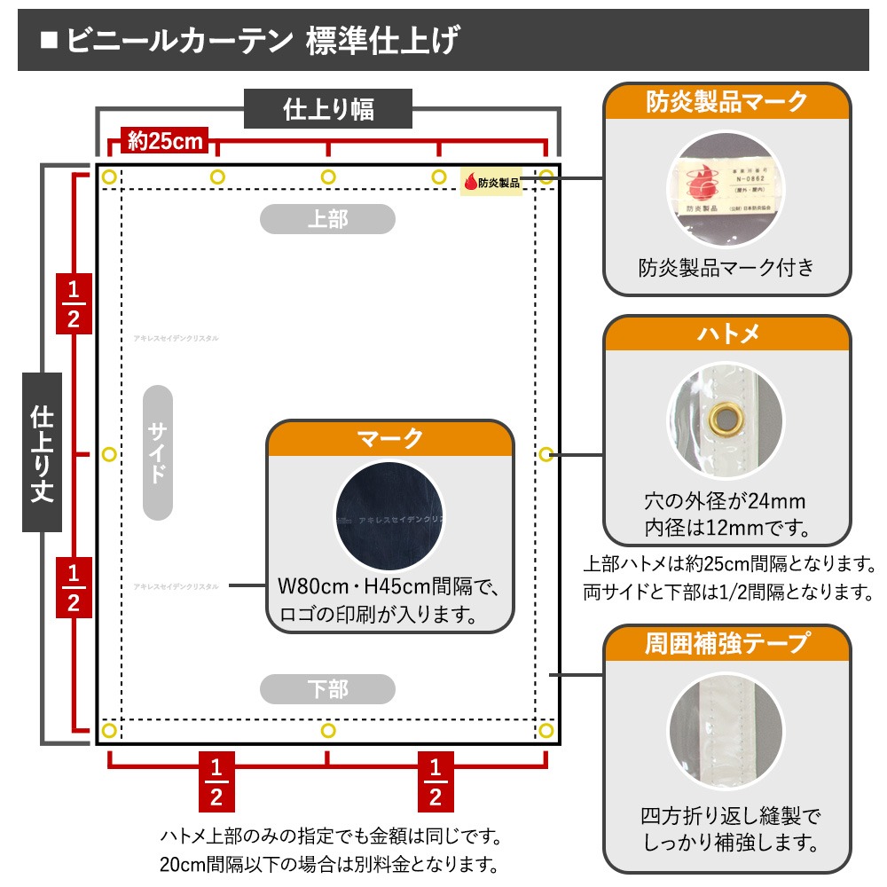 ビニールカーテン 透明 防炎 帯電防止 静電気防止 屋内 室内 ハトメ