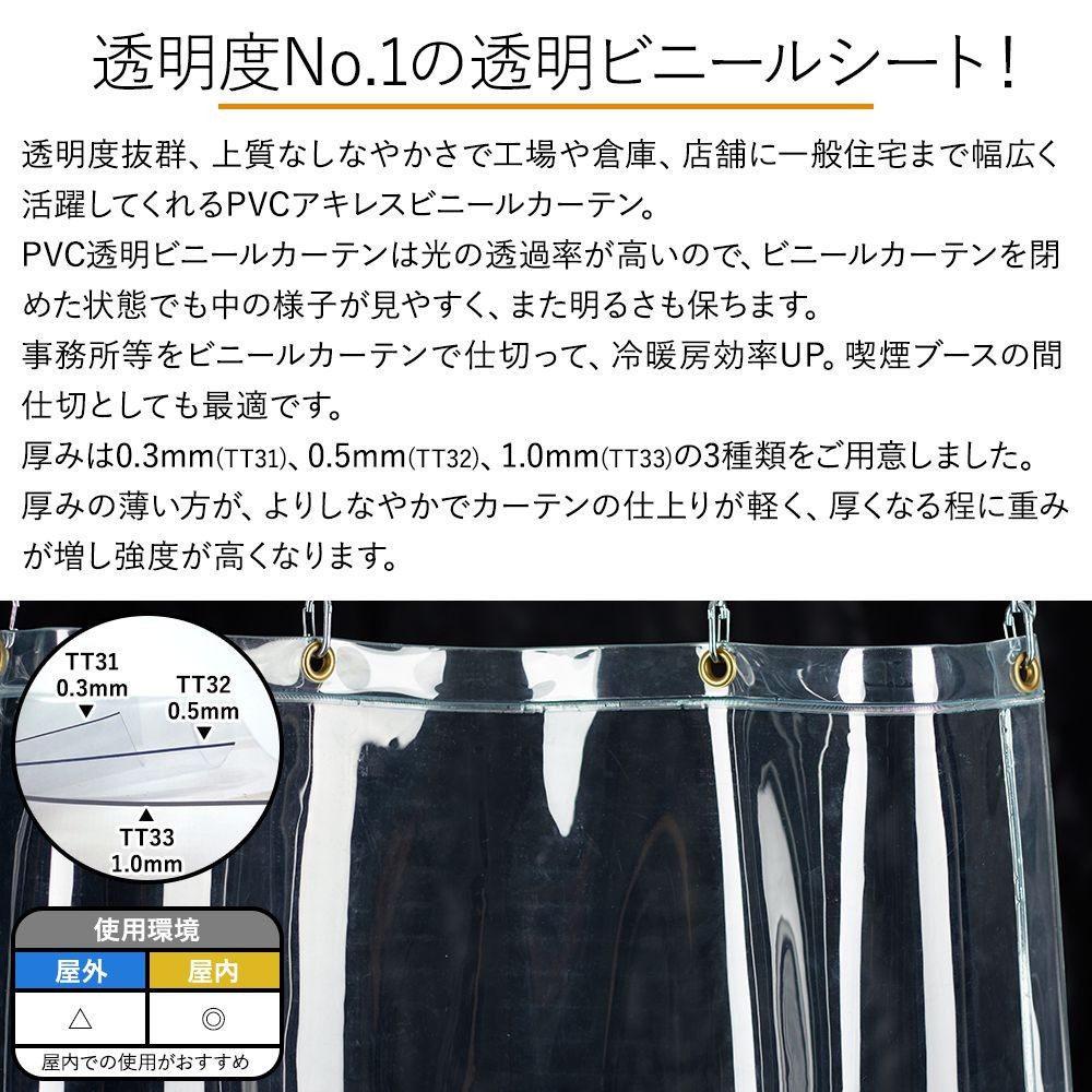 ビニールカーテン 透明 防寒 家庭用 店舗用 コロナ対策 サイズオーダー 幅50〜84cm 丈50〜100cm TT33 1mm厚 JQ