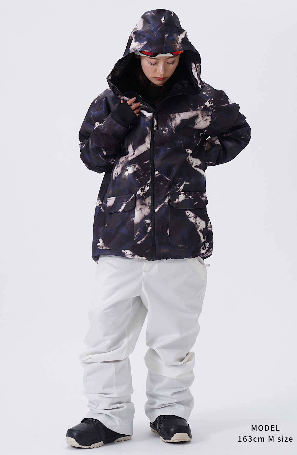 スノーボードウェア ブラックとホワイト迷彩Lサイズ スノーボードウェア レディース 上下セット スノボーウェア MTU メンズ
