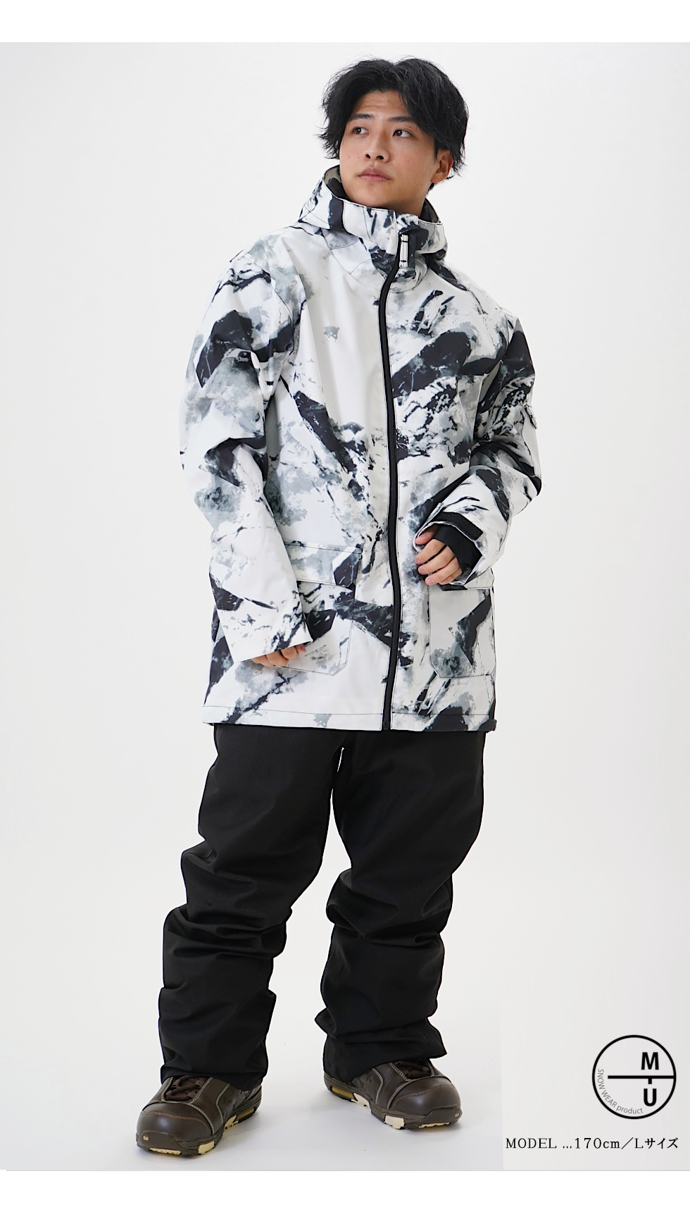 スキースノーボードウェア ブラック/ホワイト迷彩　M スノーボードウェア メンズ 上下セット スノボーウェア MTU レディース