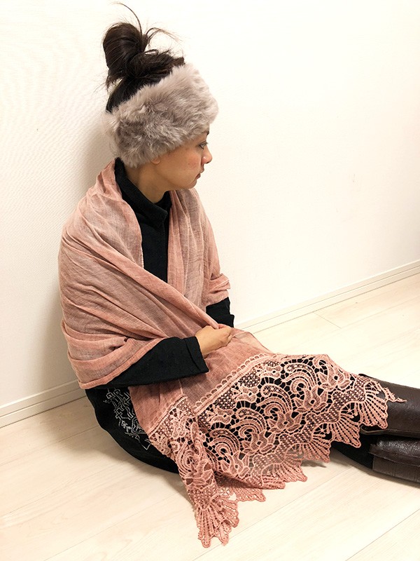 STYLEBLOCK ストール マフラー パール付きレースショール