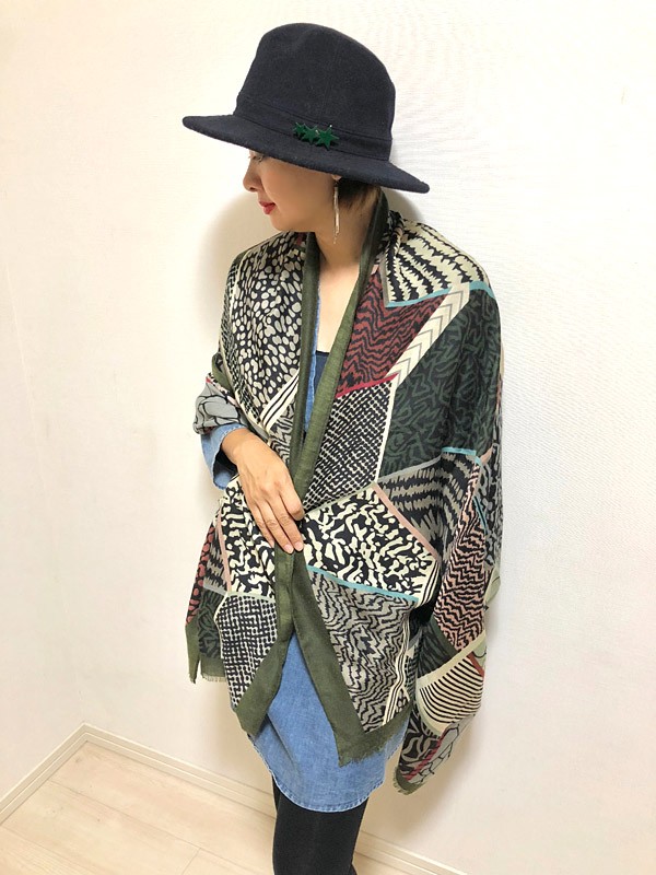 美品♡ムーンバット　ジバンシーリアルファー大判ストール/ダークパープル HUG.U SALE ストール レディース コットンシルク 薄手 シアー
