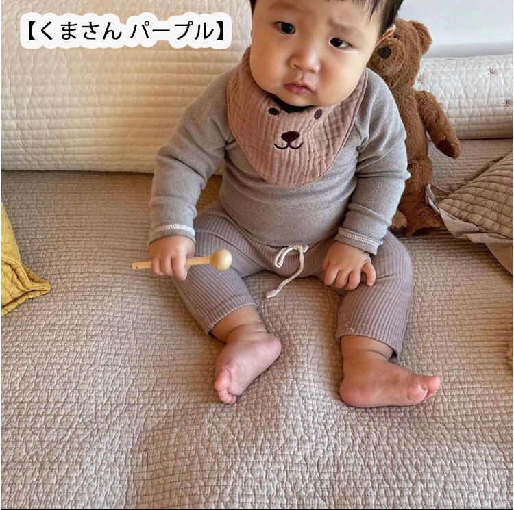 にこちゃん くまさん バンダナビブ 三角スタイ よだれかけ スタイ ギフトにおすすめ 新生児 赤ちゃん 男の子 女の子 インスタ映え クマ 小さめスタイ 名入れ可｜ca-nation｜02