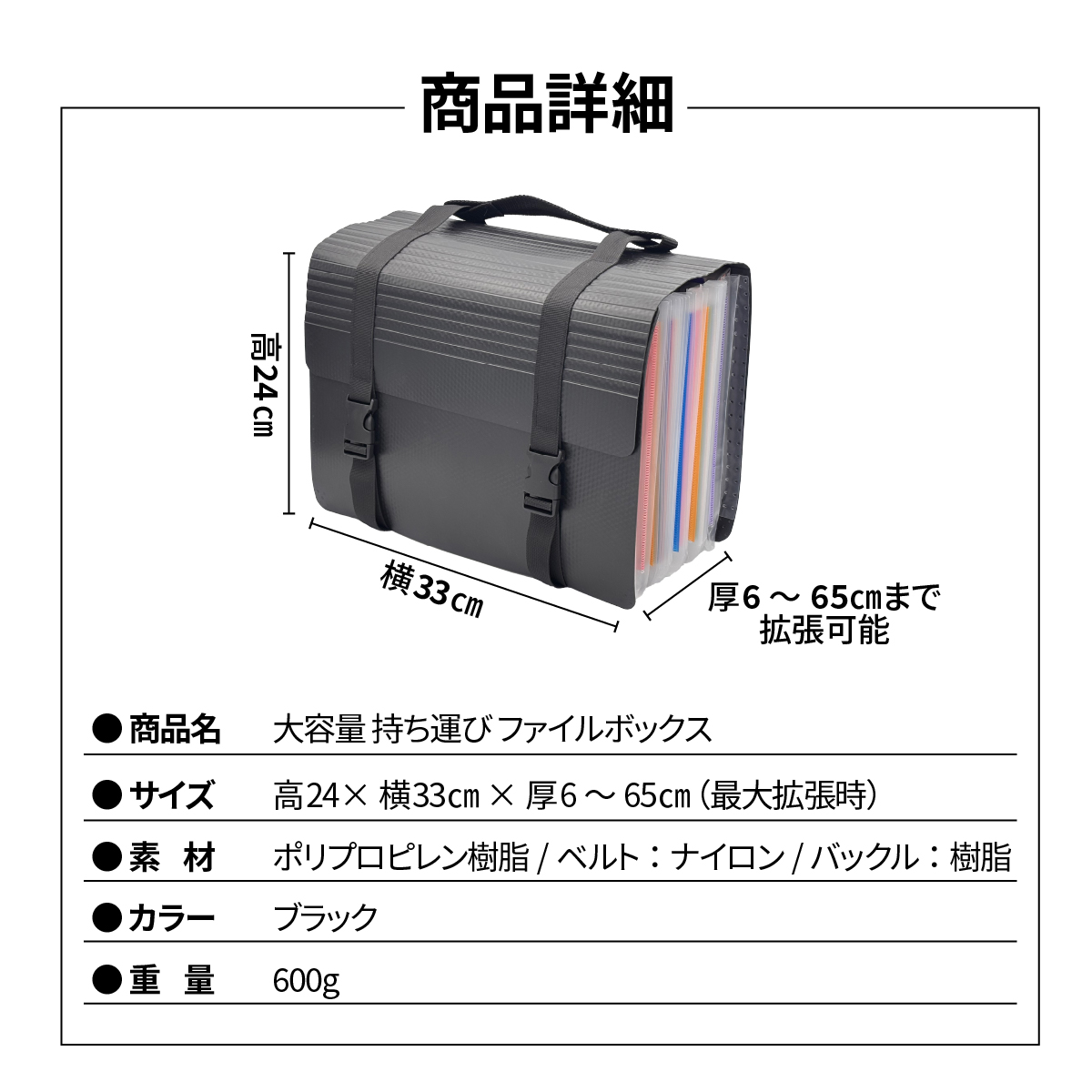 ドキュメントファイル A4 書類収納ケース ジャバラ 大容量 アコーディオン式 バッグ型 持ち運び 持ち手付き | ブランド登録なし | 02