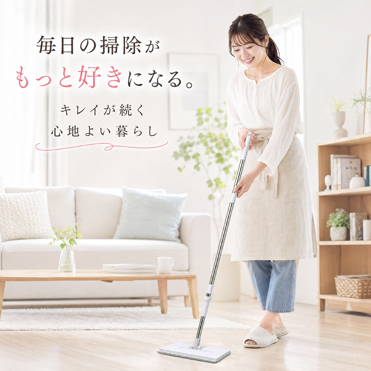 ハンズフリーモップ コンパクト ワンタッチ シート交換 フローリングワイパー フロアワイパー モップ 市販シート対応 床掃除 拭き掃除 | ブランド登録なし | 08