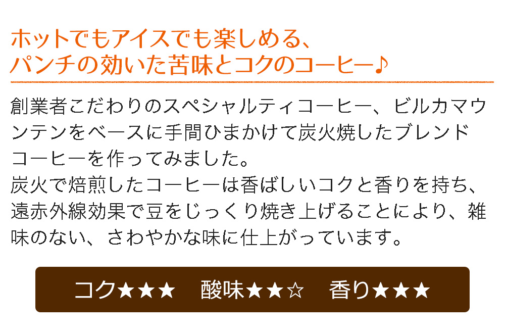 ホットでもアイスでも楽しめる、パンチの効いた苦味とコクのコーヒー♪