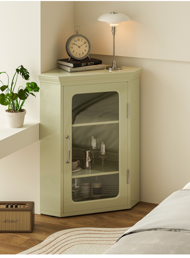 CAGUUU 三角形コーナーキャビネット ガラス扉付き コーナー収納棚 木製