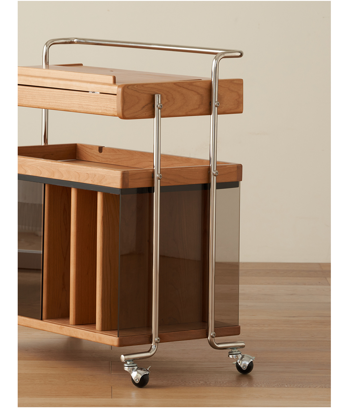 CAGUUU キャスター付き角度調整機能ウッドサイドワゴン 木製マルチ CAGUUU キャスター付き角度調整機能ウッドサイドワゴン 木製マルチ