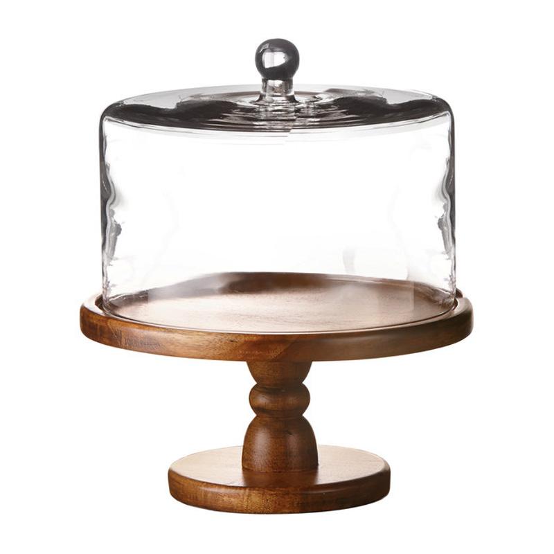 ケーキスタンド ウッド 直径30cm ガラスドームカバー付 木製 カフェ