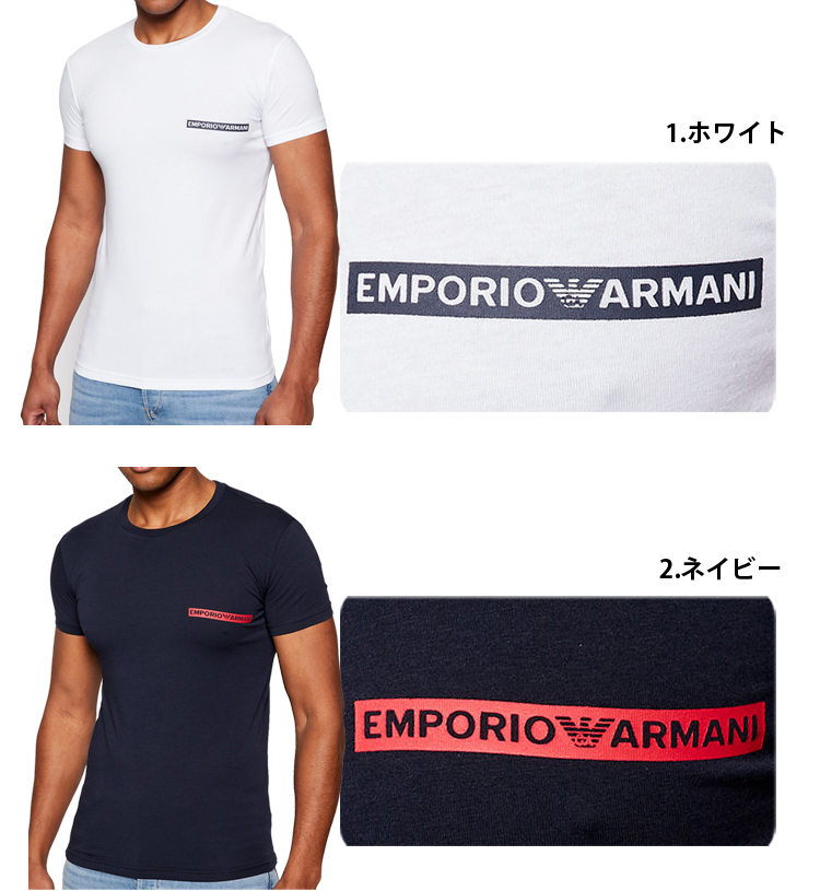 エンポリオアルマーニ メンズ クルーネック スリムフィット 半袖 Tシャツ THE NEW ICON ロゴ イーグルマーク 黒 紺 赤 白  EMPORIO ARMANI 1110351p729