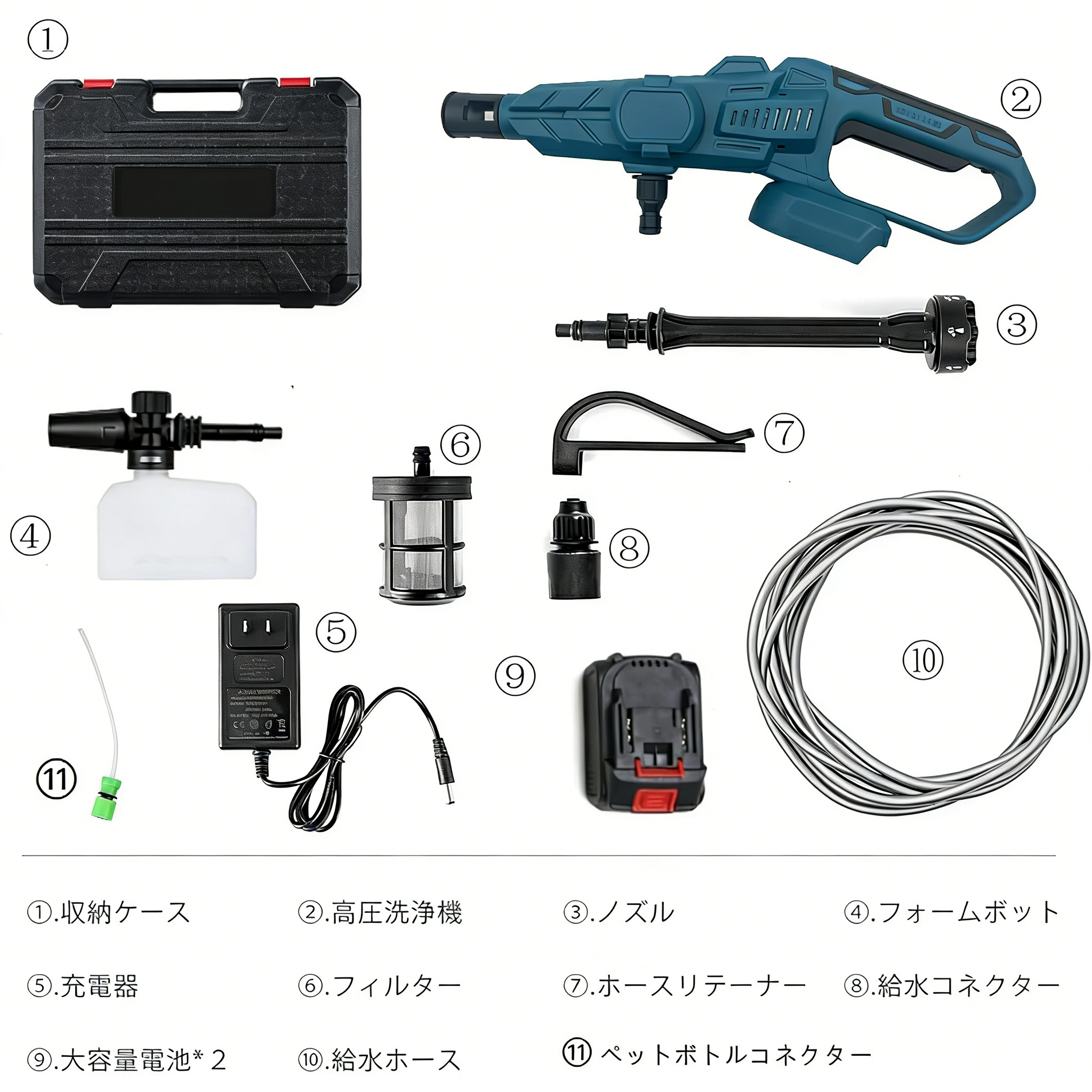 高圧洗浄機 コードレス 充電式高圧洗浄機 3速調整 強力噴射 高圧 高圧洗浄機 コードレス 充電式 3段階水圧調整 6段階マルチスプレー