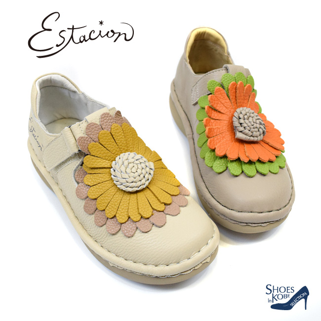 Estacion（エスタシオン） スリッポン 本革 レディース フラワー 花 