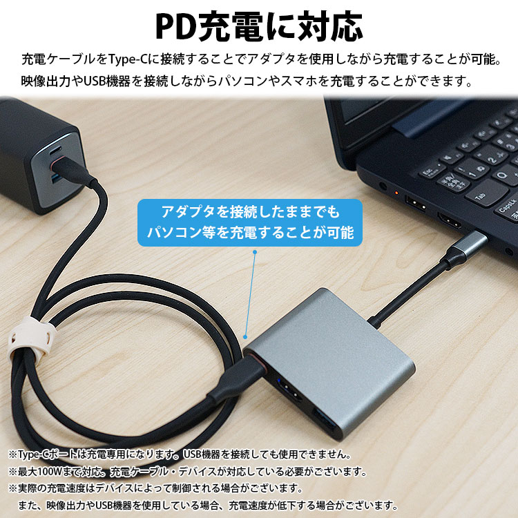 USB Type-C 変換アダプタ ケーブル USB-C HDMI USB3.0 Type-A 映像出力 