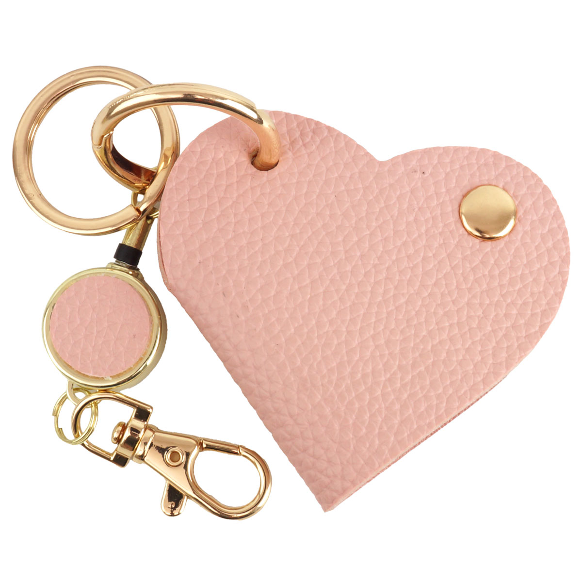 リール付き ハート型キーケース 鍵入れ キーホルダー バッグチャーム