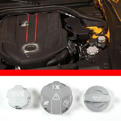 トヨタ GRスープラ A90 MK5 2019-22 アルミニウム シルバー/レッド 車用エンジンルーム オイルキャップ フルード リザーバー  ウォータータンク カバー