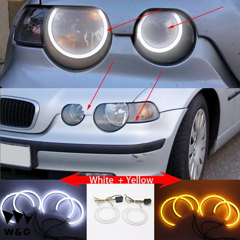 BMW 3 シリーズ E46 セダン ツーリング ワゴン クーペ コンパクト 1998-2005 超明 DRL LED エンジェルアイデビルアイキット ホワイト ヘイロー リング｜calore｜12