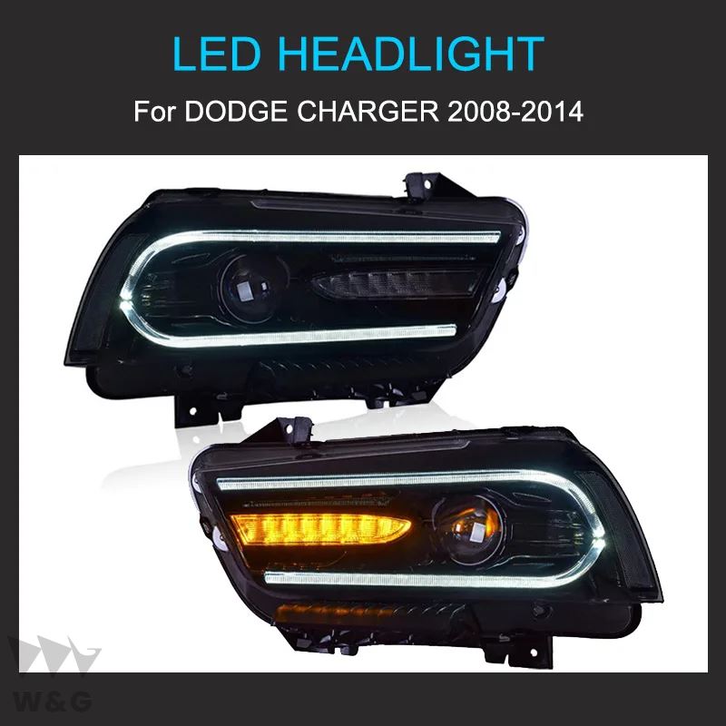 1PAIR LED ヘッドライト アセンブリ ダッジチャージャー 2008-2014 ヘッドライト LED DRL ダイナミック回転フロントヘッド｜calore｜02