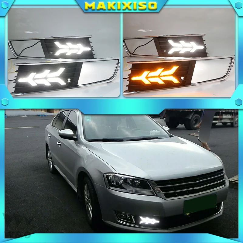 イエロー TRUN ウィンカー青夜ランプ 1PAIR LED DRL デイライト フォルクスワーゲン VW LAVIDA 2013 2014 年 カ