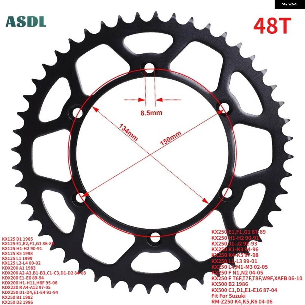 並行輸入品オートバイ 42T 48T 50T 51T リア スプロケット カワサキ KLX250 300 450 650 KDX200 KDX250 KX125 250 450 KX500 スズキ RM-Z250の画像