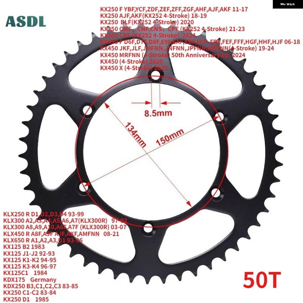 並行輸入品オートバイ 42T 48T 50T 51T リア スプロケット カワサキ KLX250 300 450 650 KDX200 KDX250 KX125 250 450 KX500 スズキ RM-Z250の画像